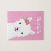 Floral Llama Alpaca Rosa Personalisierte Kinder Puzzle (Horizontal)