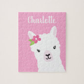 Floral Llama Alpaca Rosa Personalisierte Kinder Puzzle (Vertikal)
