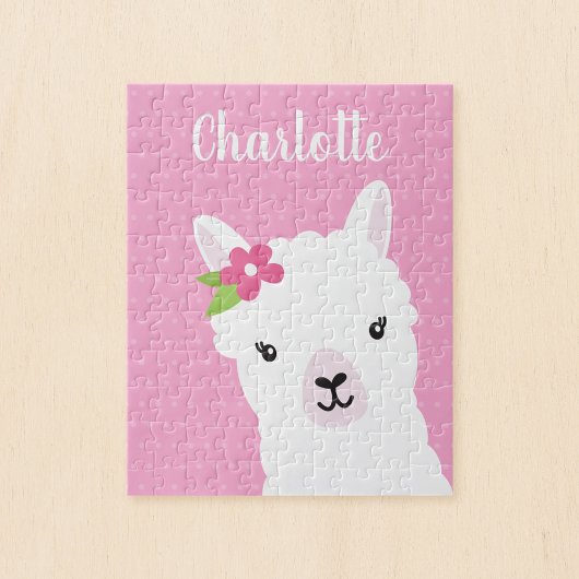 Floral Llama Alpaca Rosa Personalisierte Kinder Puzzle