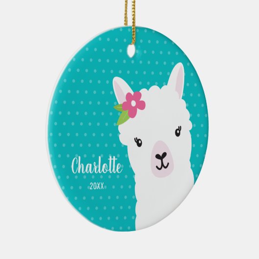 Floral Llama Alpaca Teal Girl Christmas Keramik Ornament (Rechts)