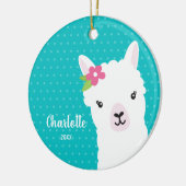 Floral Llama Alpaca Teal Girl Christmas Keramik Ornament (Links)