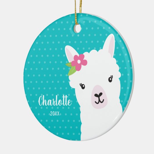 Floral Llama Alpaca Teal Girl Christmas Keramik Ornament (Links)