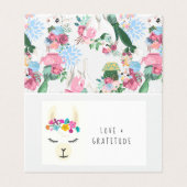 Floral Llama Baby Dusche Vielen Dank Visitenkarten (Außenseite Aufgefaltet)