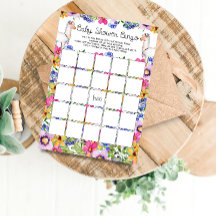 Floral Llama Babydusche Bingo Game Card