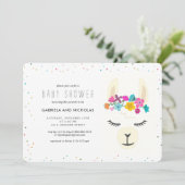 Floral Llama Babydusche Einladung (Stehend Vorderseite)