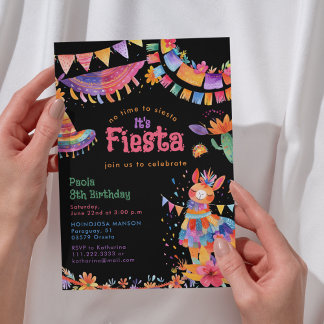 Floral Llama Cactus Mexican Fiesta Kids Birthday  Einladung