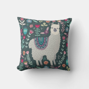 Floral Llama: Vintage handGezeichnet Doodles Kissen