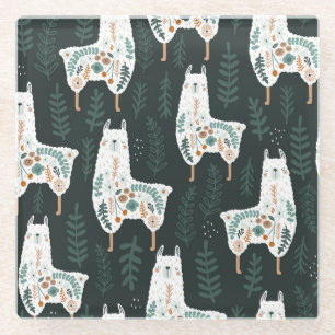 Floral Llamas Niedliche Vintage Textur Glasuntersetzer