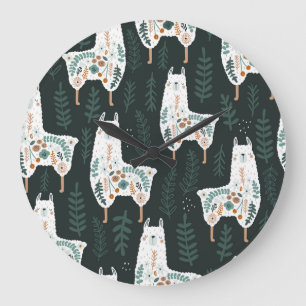 Floral Llamas Niedliche Vintage Textur Große Wanduhr