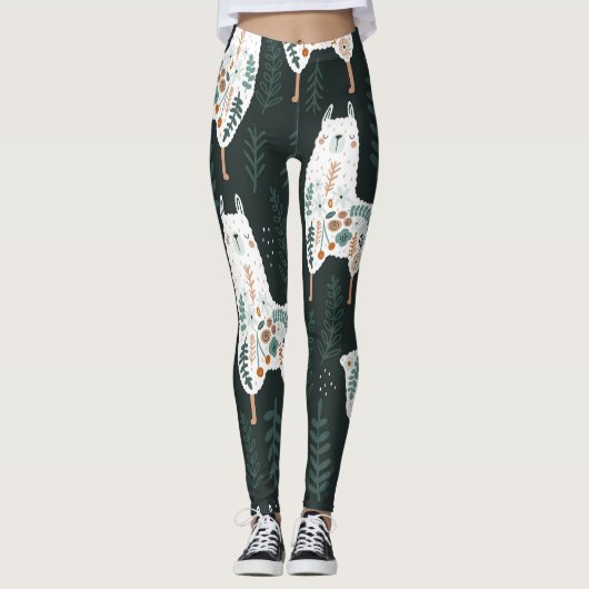Floral Llamas Niedliche Vintage Textur Leggings (Vorderseite)