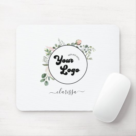 Floral Logo Custom Company Business & Name Girl Mousepad (Mit Mouse)
