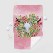 Floral Longhorn Skull auf Aquarell Golfhandtuch (Insitu)