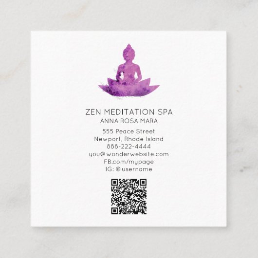 *~* Floral Lotus Buddha Meditation QR AP 33 Magent Quadratische Visitenkarte (Rückseite)