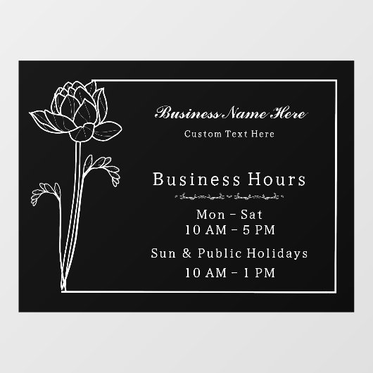 Floral Lotus Einfach Elegante Business Open Hours Fensteraufkleber (Blatt)