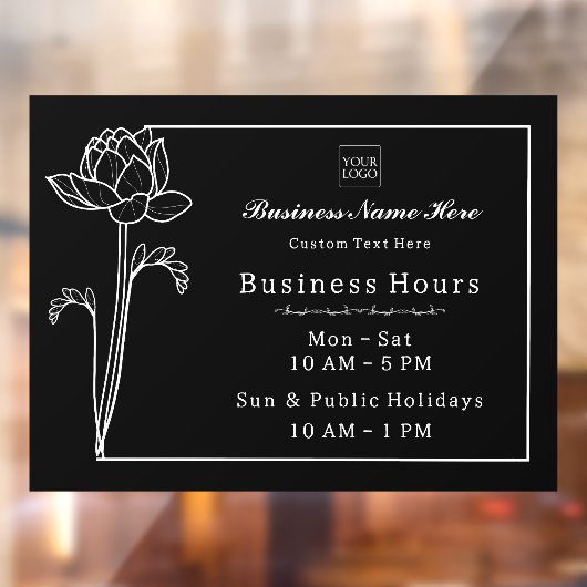 Floral Lotus Einfach Elegante Business Open Hours Fensteraufkleber (Blatt 2)