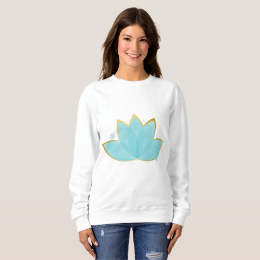 Floral Lotus Seafoam Blue & Imitate Gold Sweatshirt (Vorne ganz)