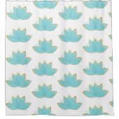 Floral Lotus Watercolor Seepromenade Blau & Imitat Duschvorhang (Vorderseite)