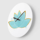 Floral Lotus Watercolor Seepromenade Blau & Imitat Große Wanduhr (Winkel)
