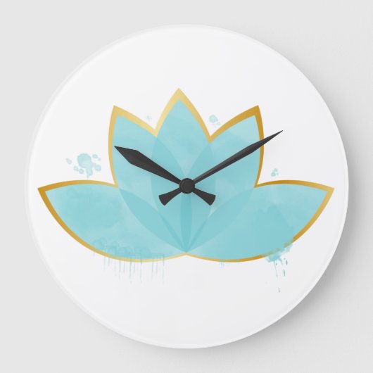 Floral Lotus Watercolor Seepromenade Blau & Imitat Große Wanduhr (Vorderseite)