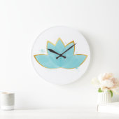 Floral Lotus Watercolor Seepromenade Blau & Imitat Große Wanduhr (Zuhause)