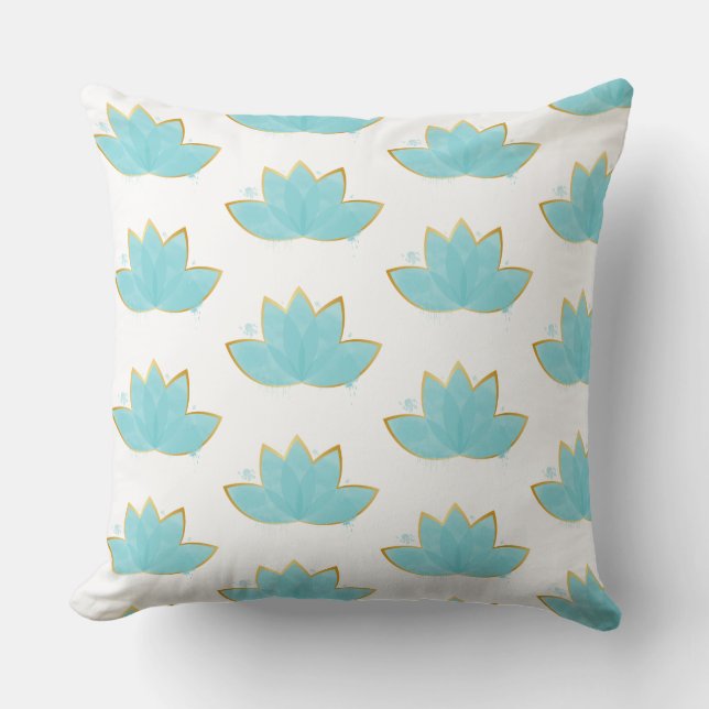 Floral Lotus Watercolor Seepromenade Blau & Imitat Kissen (Vorderseite)