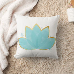Floral Lotus Watercolor Seepromenade Blau & Imitat Kissen