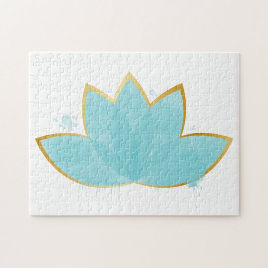 Floral Lotus Watercolor Seepromenade Blau & Imitat Puzzle (Horizontal)