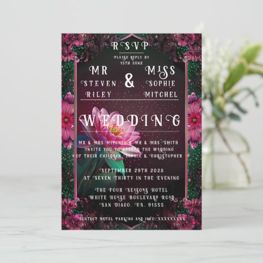 Floral Lotus Wedding Suite | Starry Night Romance Einladung (Stehend Vorderseite)
