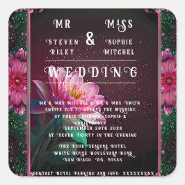 Floral Lotus Wedding Suite | Starry Night Romance Quadratischer Aufkleber