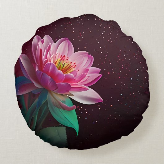 Floral Lotus Wedding Suite | Starry Night Romance Rundes Kissen (Rückseite)