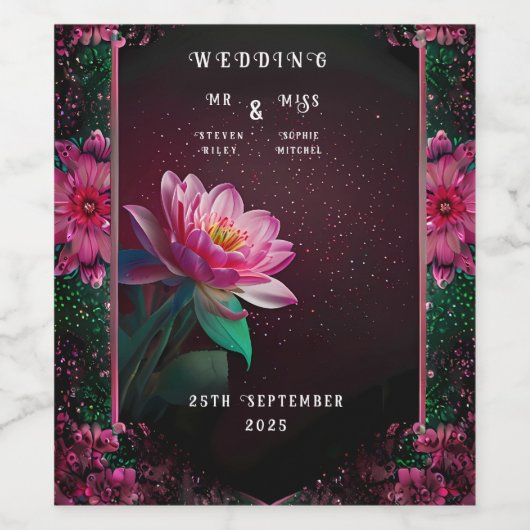 Floral Lotus Wedding Suite | Starry Night Romance Weinetikett (Einzelnes Label)