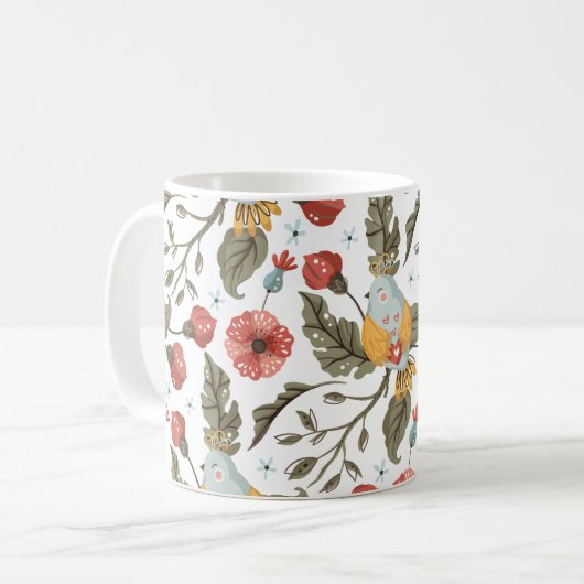 Floral Love Birds Bohemisches Muster Kaffeetasse (Vorderseite Links)
