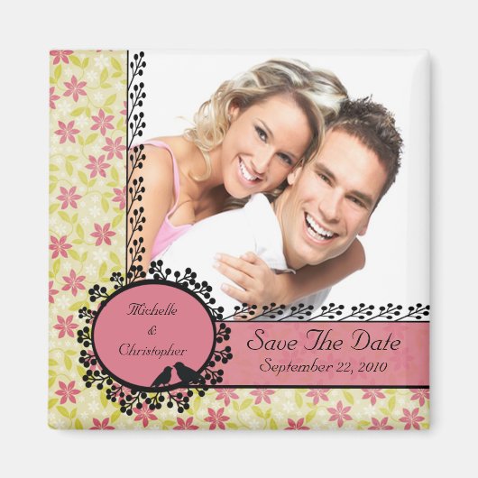 Floral Love Birds Foto speichern Datum Magnet (Vorne)