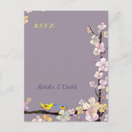 Floral Love Birds Wedding RSVP Einladungspostkarte