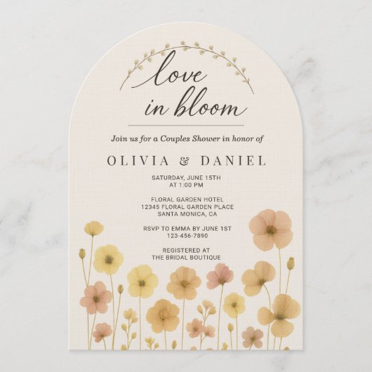Floral Love In Bloom Boho Couples Shower Einladung (Vorderseite)