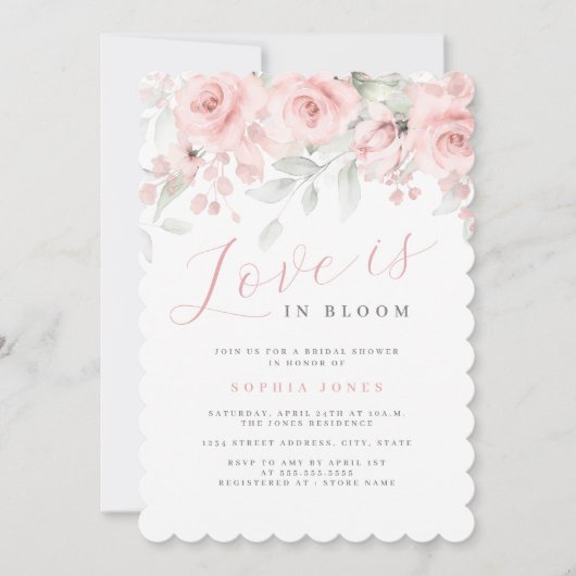 Floral Love is in Bloom Pink Blush Bridal Shower Einladung (Vorderseite)