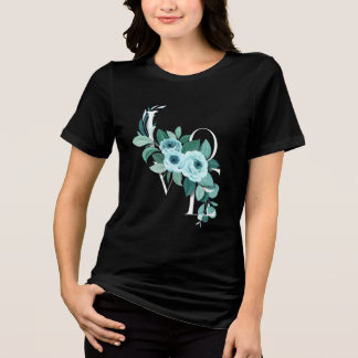 Floral LOVE Schwarz T-Shirt | Romantisches Blumen Tri-Blend Shirt