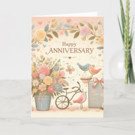 Floral Lovebirds Happy Anniversary Card Dankeskarte