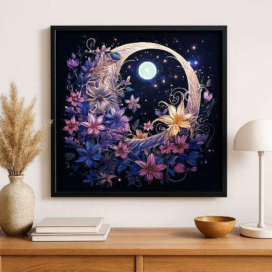 Floral Lunar Embrace Poster