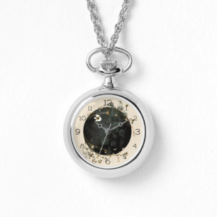 Floral Lunar Phase Necklace Watch Armbanduhr
