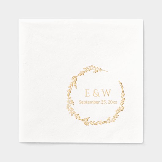 Floral Luxury Wreath mit Monogram Wedding Servietten Mit Folie (Vorderseite)