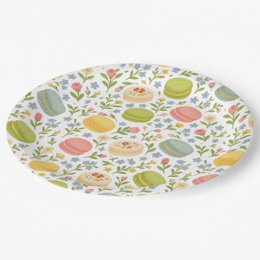 Floral Macaron Papierplatte Pappteller (Schrägansicht)