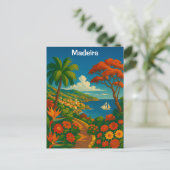 Floral Madeira Vintage Reisen Art Postkarte (Stehend Vorderseite)