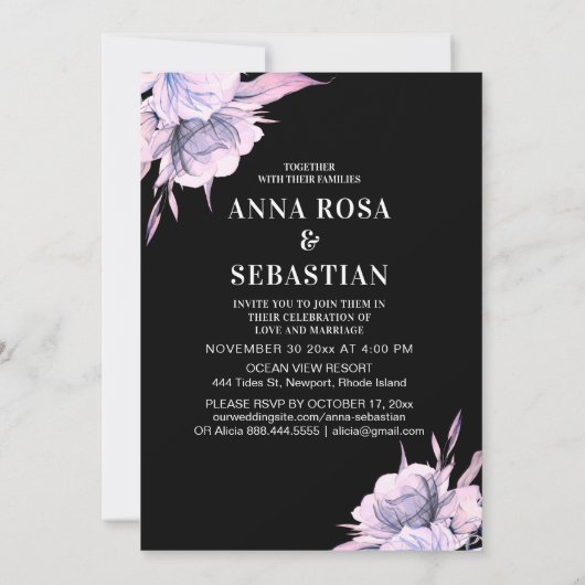 *~* Floral Magenta Bouquet UAWG AR15 Wedding Einladung (Rückseite)