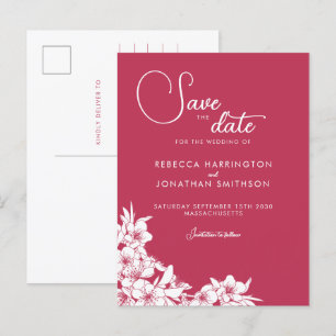 Floral Magenta Pink Wedding Save the Date Postcard Postkarte