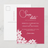 Floral Magenta Pink Wedding Save the Date Postcard Postkarte (Vorne/Hinten)