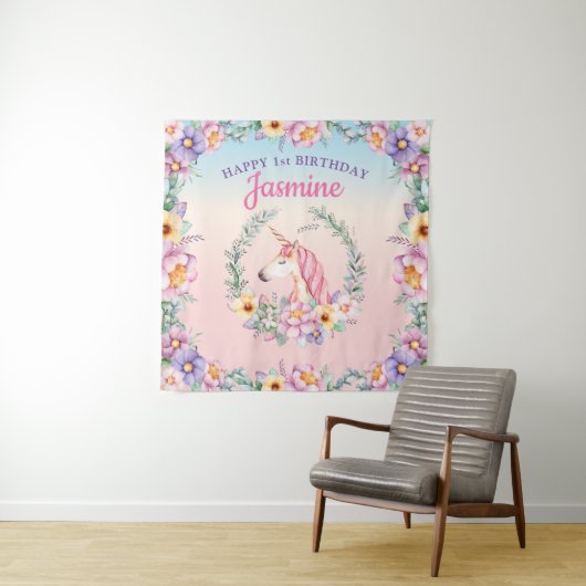 Floral Magical Unicorn Backdrop & Tapestry  Wandteppich (Beispiel)