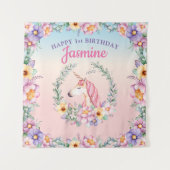 Floral Magical Unicorn Backdrop & Tapestry Wandteppich (Vorderseite)