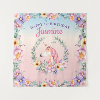 Floral Magical Unicorn Backdrop & Tapestry Wandteppich