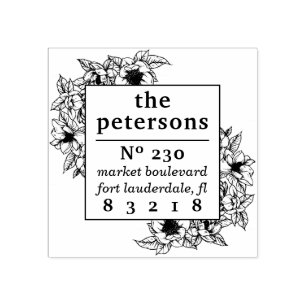 Floral Magnolia Border Familienname Rücksendeadres Gummistempel